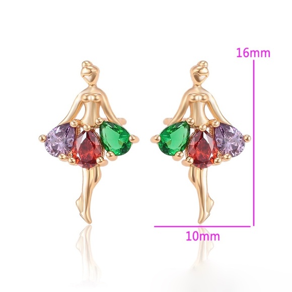 Cz Ballerina 18k Gold Plated studs Earrings - Picture 5 of 5